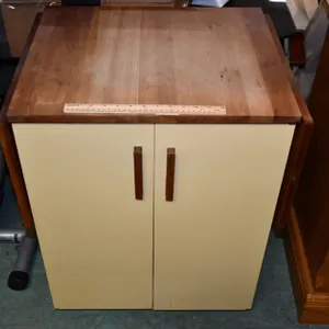 Metal And Wood Rolling Cabinet With Contents, Has A Drop Leaf Top, Measures 24 x 19 x 30 With Two 12-Inch Drop Leaves