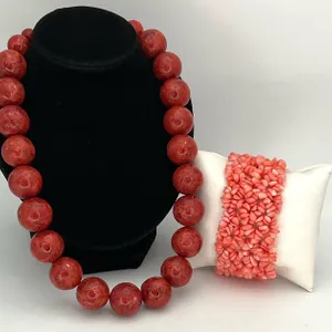 Red Coral Necklace and Pink Bamboo Coral Bracelet