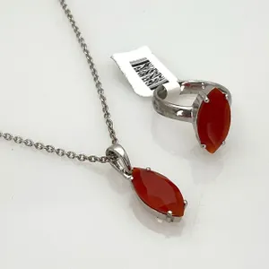 Carnelian Sterling Silver Ring and Necklace Set