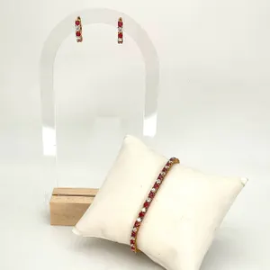 Created Ruby and CZ Bracelet and Earring Set