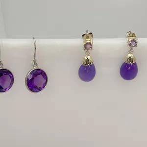 Lavender Jade and Amethyst Silver Earrings