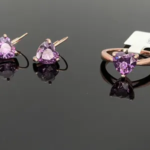 Rose Gold Purple Sapphire Ring and Earrings