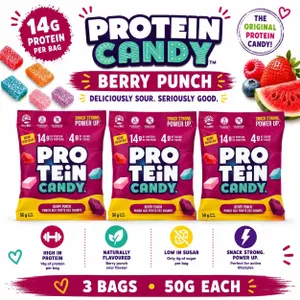 3 PROTEIN CANDY BERRY PUNCH 14G PROTEIN 50G 11/26
