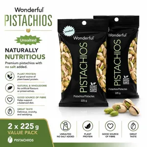 2 WONDERFUL UNSALTED PISTACHIOS 225G BB 07/26