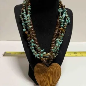 5 Strand Faux Turquoise & Brown stones necklace