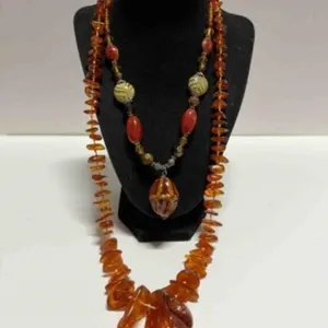 2 necklaces-Amber color faux stone not glass-28"