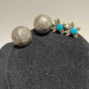 Sterling Silver Domed Etched Screw Back Earrings