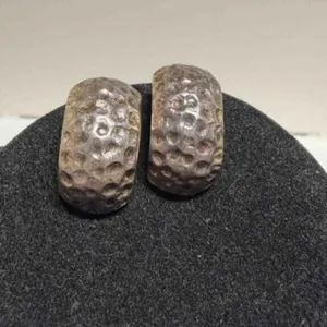 Mexico 925 Silver Hammered Look Clip On Earrings
