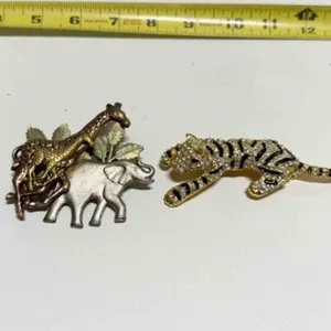 Tiger Gold Tone 4" Rhinestone Brooch, Jungle