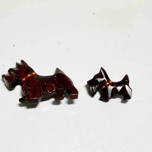 2 Scotty Dog wood Carved vintage Broochs Pins