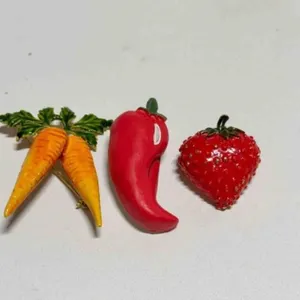 Carrots, Strawberry & Jalapeno Broochs Pins Metal