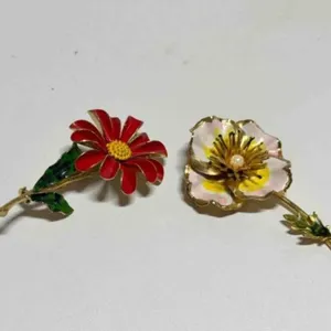 1960s Enamel Flower Brooches Pins Vintage