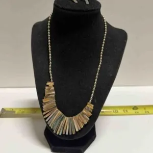 Abalone & silver tone rice Bead necklace, Earrings