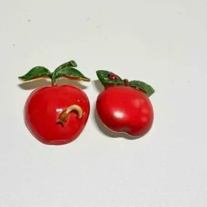Original by Robert Apple Pin Brooch enamel w/worm!