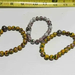 3 Cloisonn� Stretch Bead Bracelets, yellow & white
