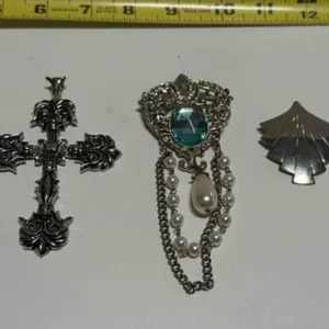 2 Silver tone Pendants, Blue Rhinestone Silver ton