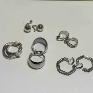 5 pr Silver tone Earrings-2 signed Kramer & Monet