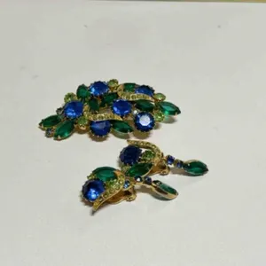 Blue & Green Brooch & Earrings-Resembles Julianna