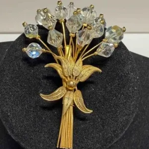 Aurora Borealis Bouquet Brooch-vintage gold tone