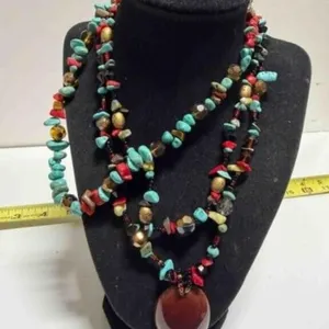 2 Western Styles Faux Turquoise Coral Necklaces