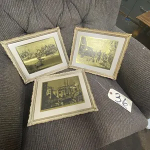 3 - Vintage Framed & Signed Gold Foil Etchings