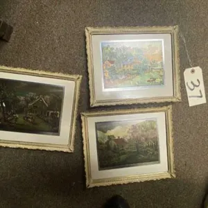 3- Vintage Framed Currier & Ives Color Foil Pics