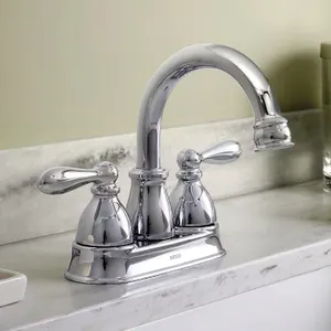 New - Moen Caldwell Chrome 4-in centerset 2-handle WaterSense High-arc Commercial/Residential Handle Bathroom Sink Faucet with Drain