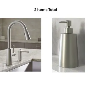 (2 Items Total) NEW - (1) Moen Riley Spot Resist Stainless Single Handle Deck-mount Pull-down Kitchen Faucet with Sprayer (1) Keeney Brushed nickel 11