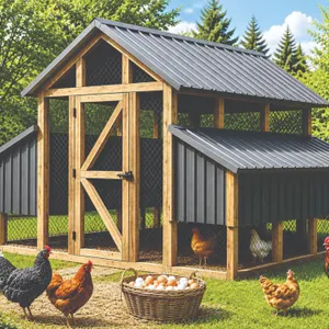 DIY KIT - 10x12 Chicken Coop  Spacious and secure chicken coop with solid wood frame, full wire enclosure, and metal roof.  Perfect for multiple chick