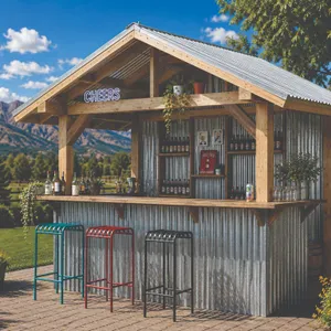 DIY KIT - Rustic Outdoor Bar 10x8 – Solid Wood + Metal Look Description. Built with a strong, Rustic style combining solid wood structure and metal si