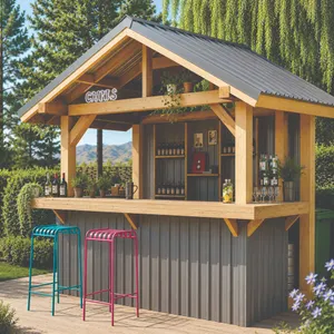 DIY KIT - Rustic Outdoor Bar 10x8 – Solid Wood + Metal Look Description. Built with a strong, Rustic style combining solid wood structure and metal si
