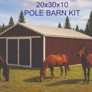 DIY KIT - 20x30x10 Pole Barn Kit - Complete Package - Trusses, Framing, Metal Siding & Roofing Included. Guaranteed by Larkspur Buildings. Larkspu