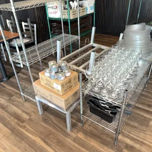 Assorted stainless steel shelving w/ kitchenware