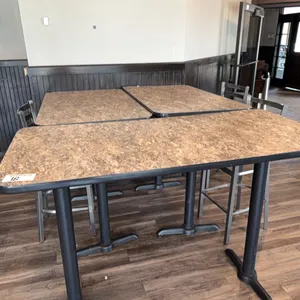59"x28"x42" high top w/ 2) 48"x28"x42" high tops & 3) stools