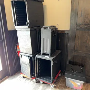 4) Cambro portable catering boxes w/ Square cashier stand