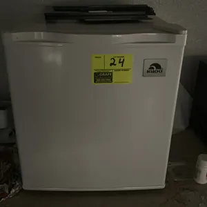 Igloo mini refrigerator. Features a single-door design with a white finish, internal wire shelf, upper chiller compartment, and built-in door storage.