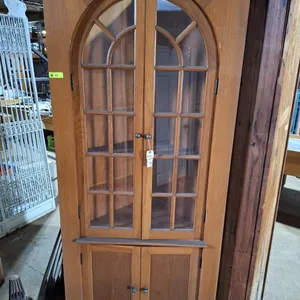 Vintage Wood/Glass Corner Built-In Cabinet, 37"x21"x83"