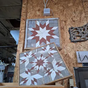 2 Wood Frame Flag Mosaics, 21"x21"