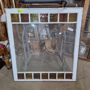 Vintage Window Sash with Colored Glass, 34"x37"