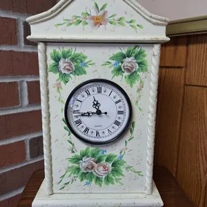 Hand Painted Clock with Door, 15"H