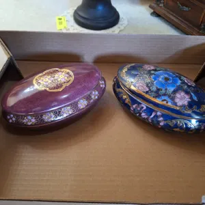 Pair of Ornate Porcelain Trinket Boxes, 12"