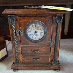 Wooden Jewelry Box Map Motif Clock