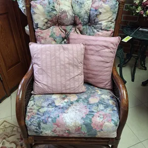 Wicker Armchair with Floral Upholstery, 42"H