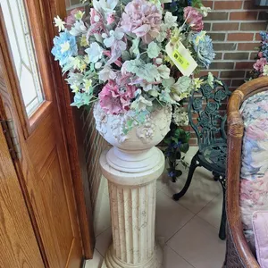 Plaster Italian Motif Pedestal Planter with Flowers, 57"H