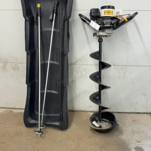 Jiffy Model 30 Gas-Powered Ice Drill Auger, Plastic Snow Sled, 66" Long and Ski Poles