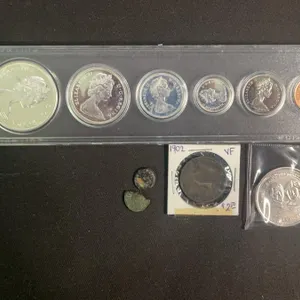 Canadian Coin Set, 2 Ancient Coins, 1983 Edmonton Klondike Dollar