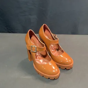 London Rag Tan Patent Mary Jane Block Heel Shoes