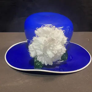 One-Of-A-Kind Signed Glass Art Hat with Beautiful Flower by Brian Brenno
