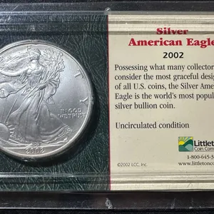 2002 Silver American Eagle 1oz Uncirculated Coin in Littleton Holder