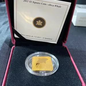2011 Royal Canadian Mint $3 Orca Whale Square Gold-Plated Silver Coin